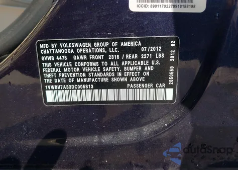 2013 Volkswagen Passat 2.5L Se from USA, damaged, VIN 1VWBH7A33DC005813